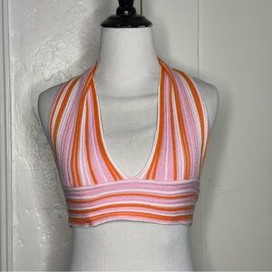 Pink and Orange Halter Top with Tie back XS